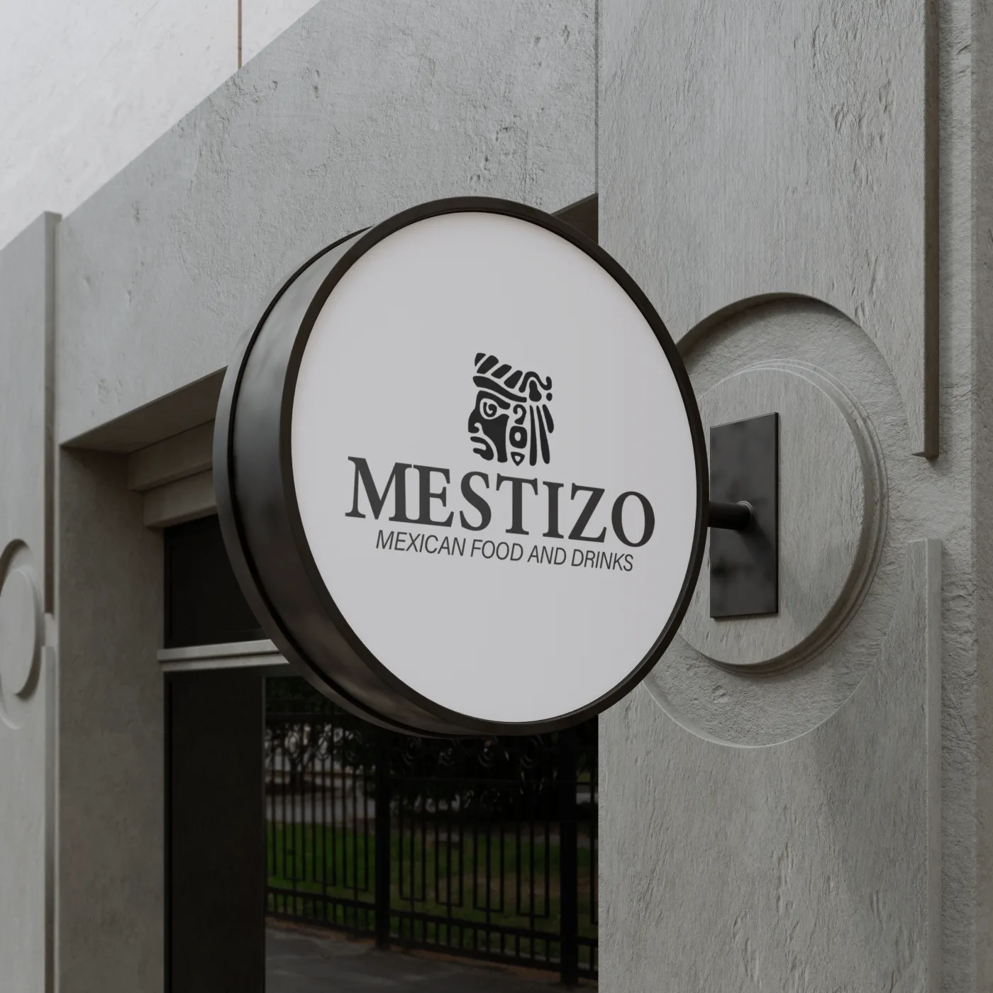 Señalética de MESTIZO Mexican food and drinks con la identidad visual aplicada